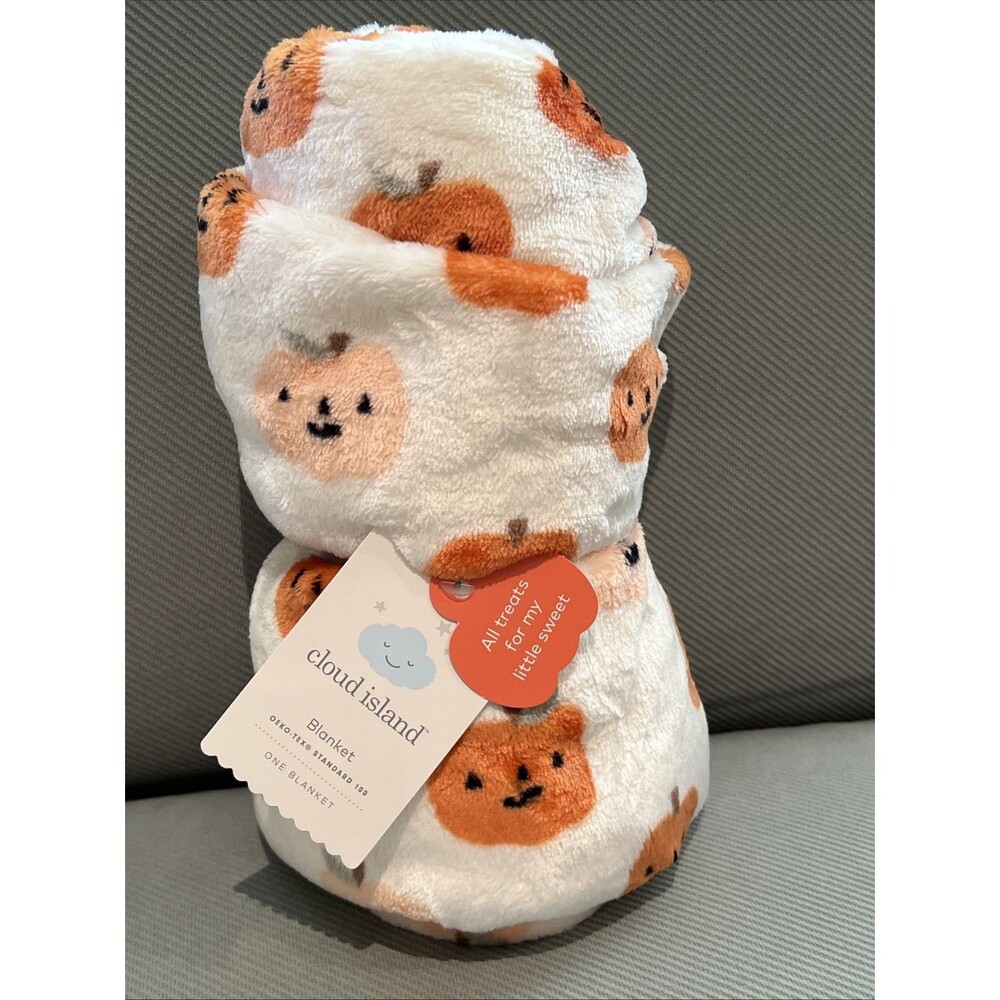 CLOUD ISLAND Pumpkins Orange Plush Baby Blanket White Target Pumpkin Print New